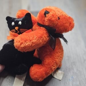 Halloween Vintage Dan Dee Collector's Choice Black Cat + Orange Bear Plush